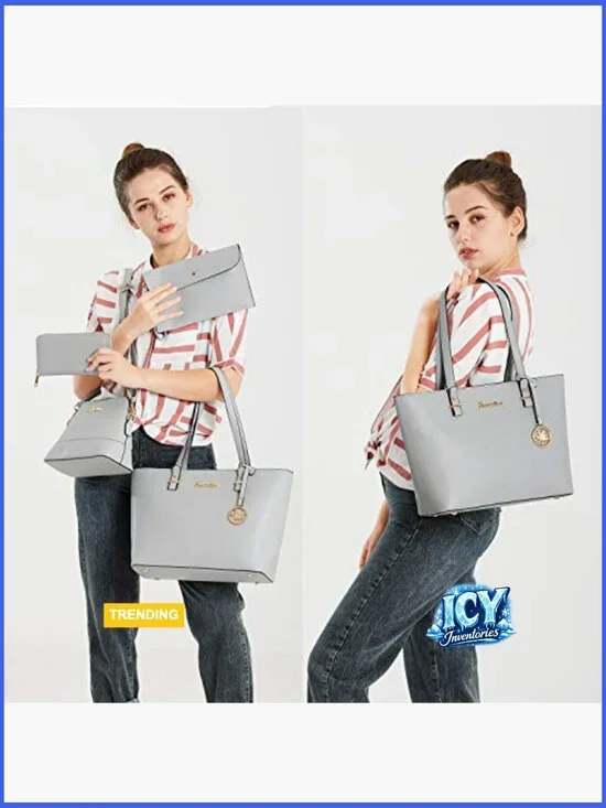 Faux Leather Satchel Purse Set with Top Handle and Adjustable Strap - Picture 2 of 7